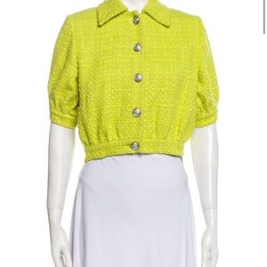 L'AGENCE Yellow Cropped Button Down Shirt with Notched Collar